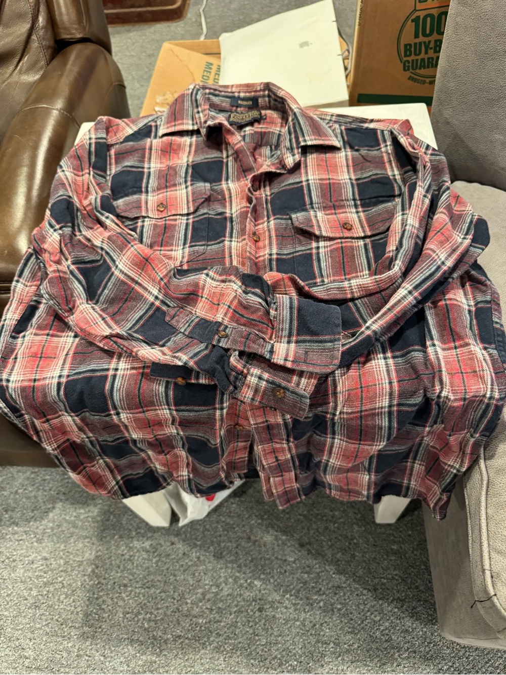 Pendleton Red and Navy Plaid Cotton Button-Down Shirt